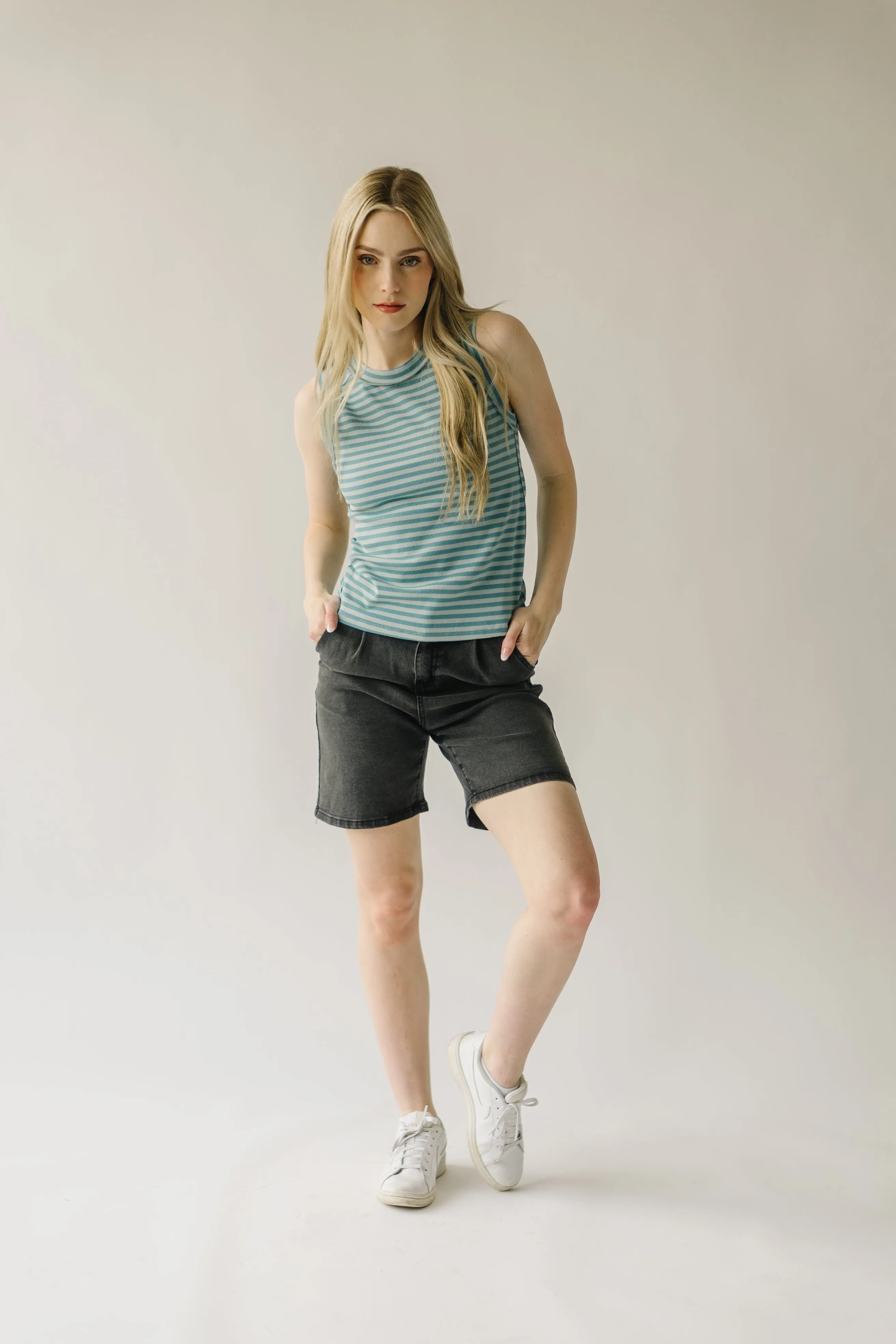 The Reichman Striped Knit Tank in Cloud Stripe