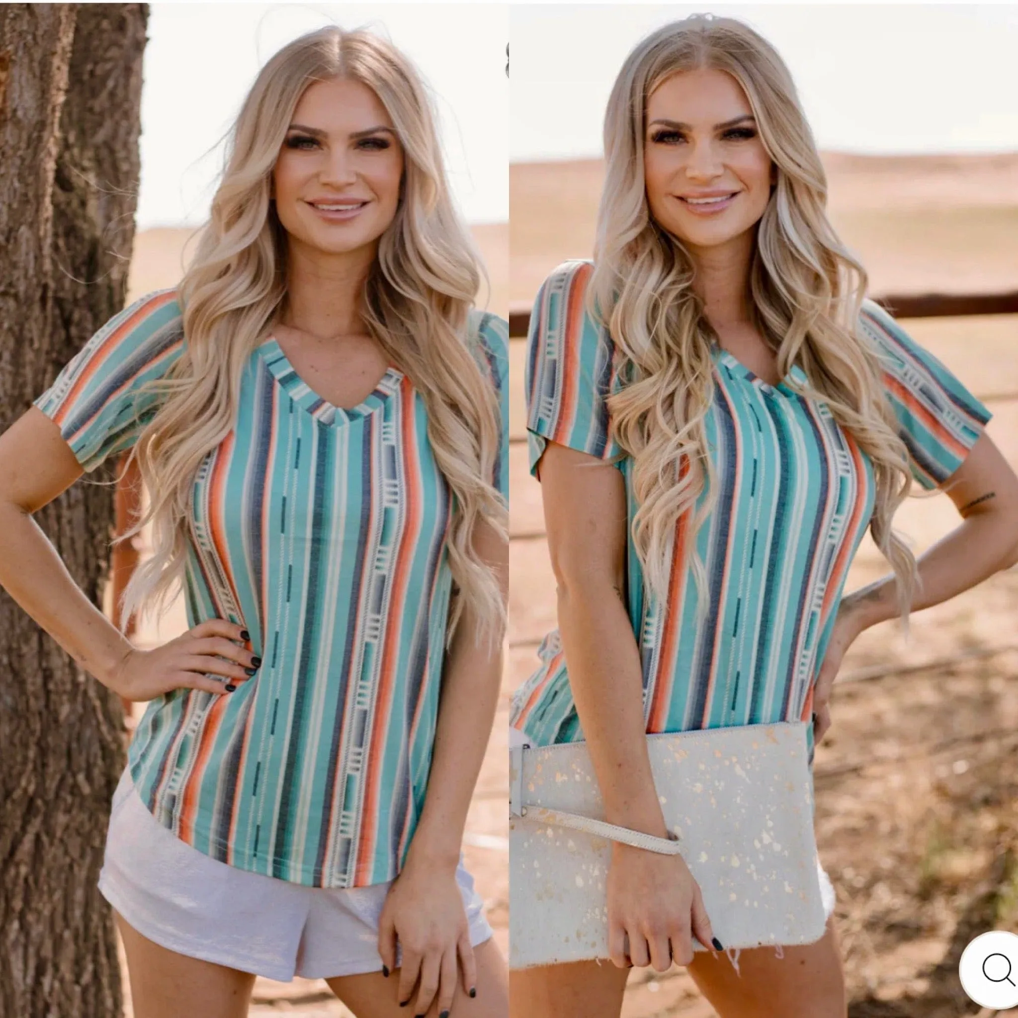 The San Vicente V Neck Summer Stripe Top