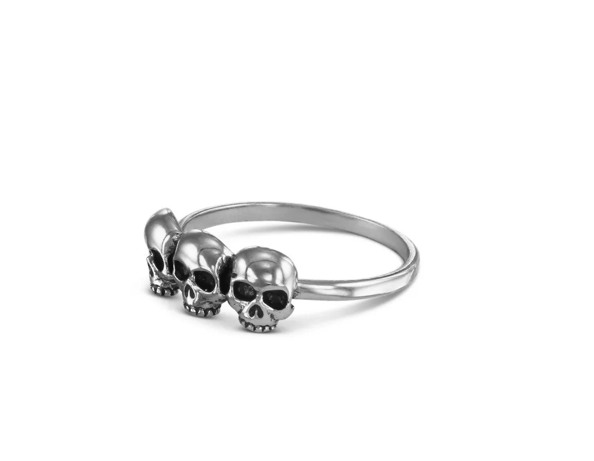 Three Skulls Stacking Ring - Silver