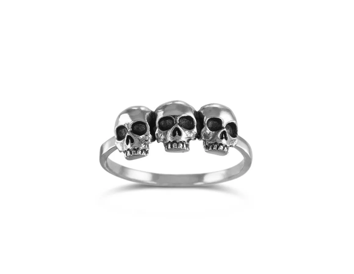 Three Skulls Stacking Ring - Silver