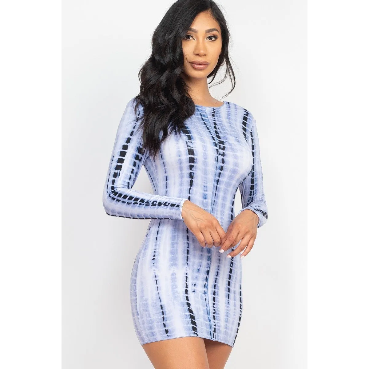 Tie-dye Printed Lettuce Trim Bodycon Dress