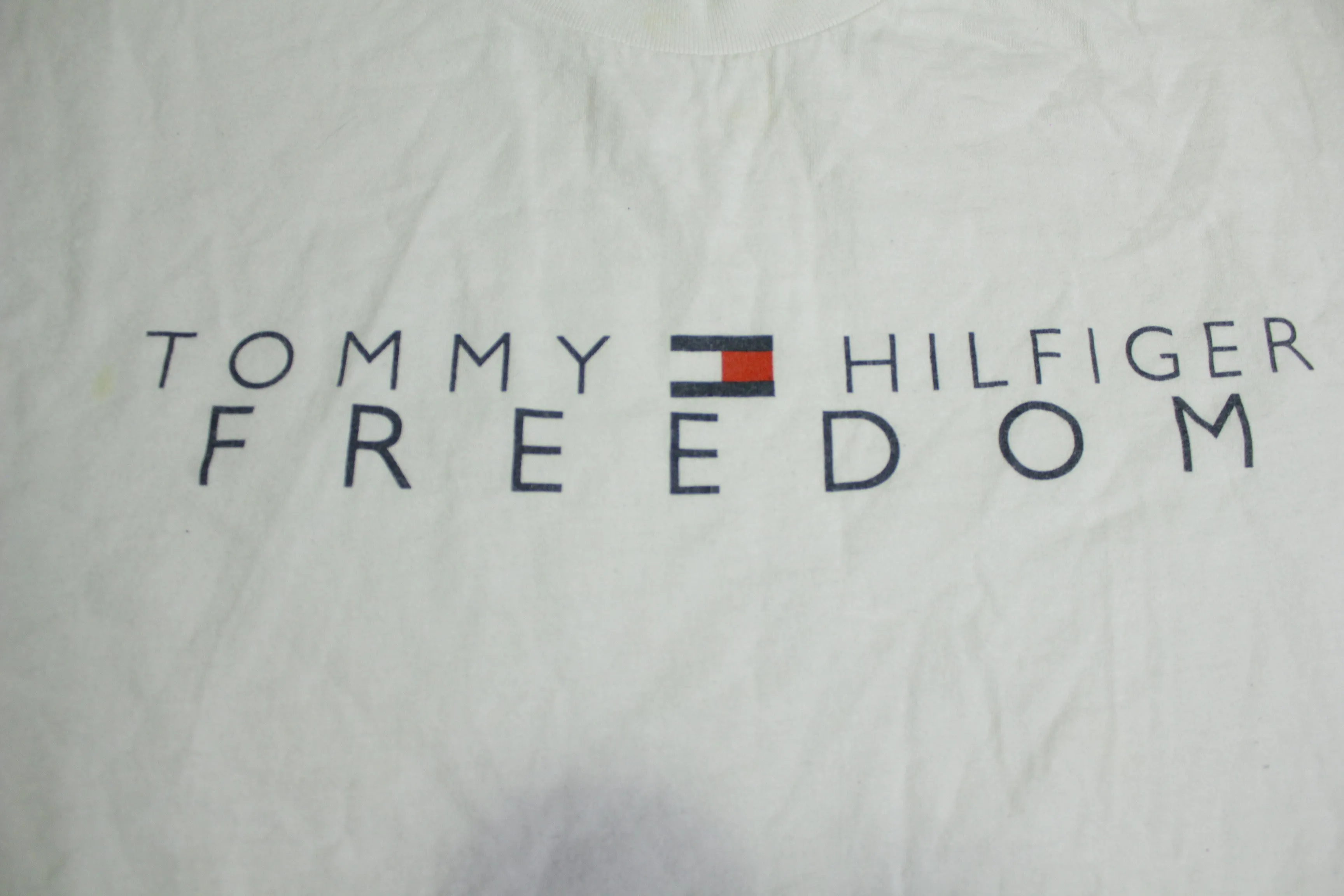 Tommy Hilfiger Freedom Vintage Flag Spellout 90's Made In USA T-Shirt