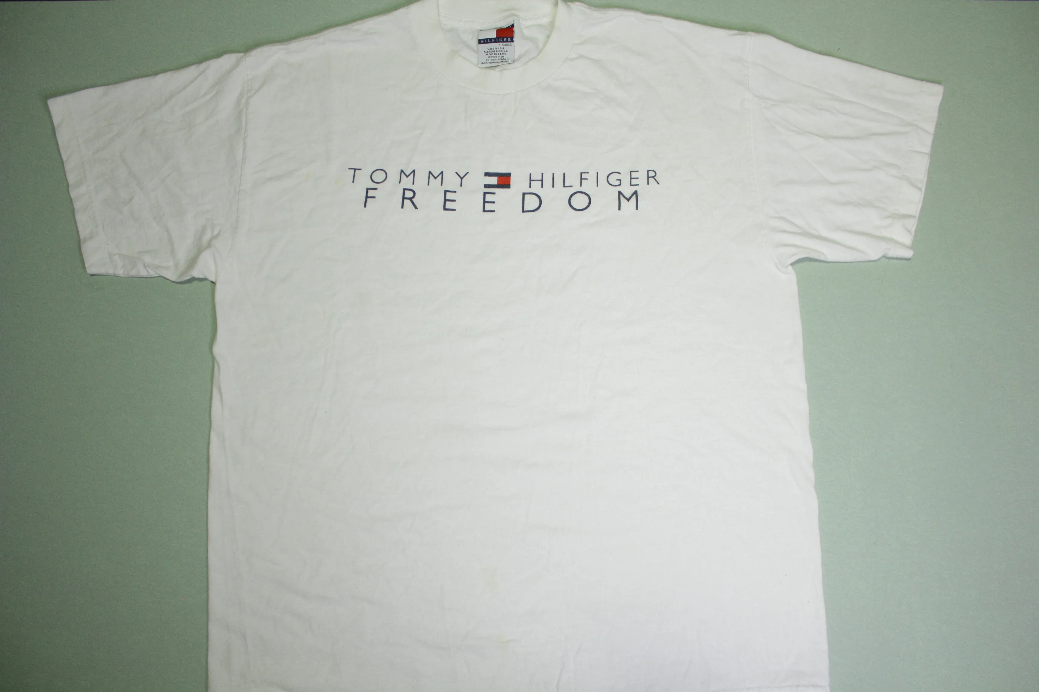 Tommy Hilfiger Freedom Vintage Flag Spellout 90's Made In USA T-Shirt