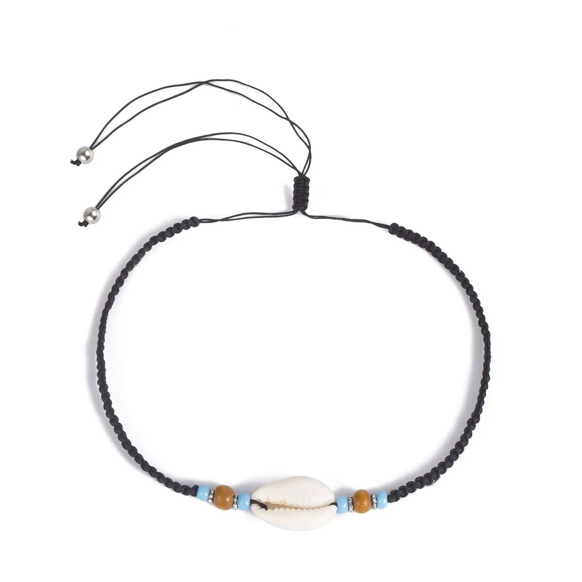 Turquoise Bead and Cowrie Choker Necklace