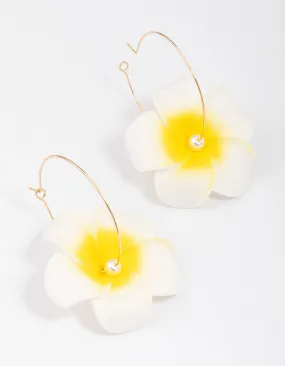 White Frangipani Pearl Hoop Earrings