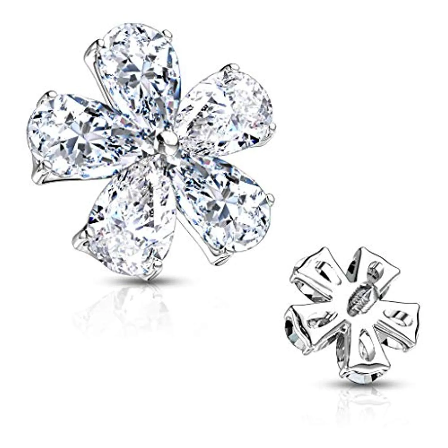 WildKlass Five Pear CZ Flower Internally Threaded Dermal Top