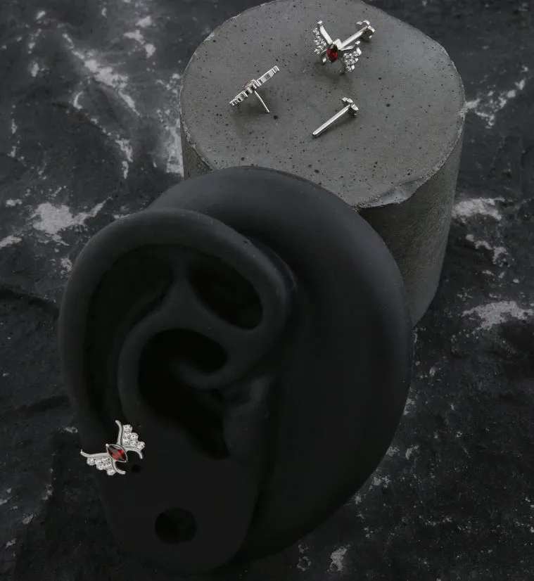 Wings Red CZ Threadless Titanium Flower Back Labret