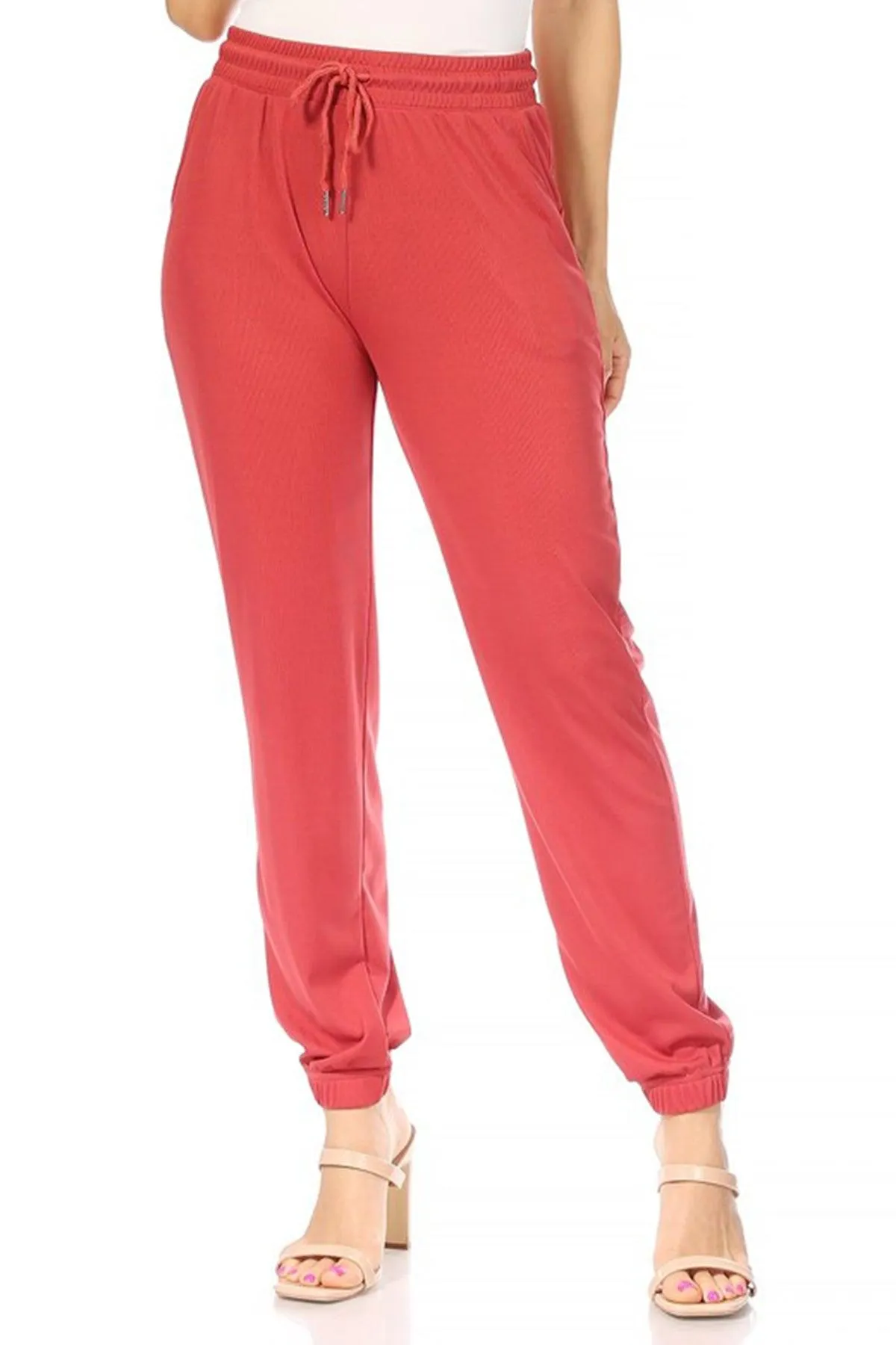 Women's Casual Solid Drawstring Elastic Waist Jogging tapered Jogger Pants with Pockets