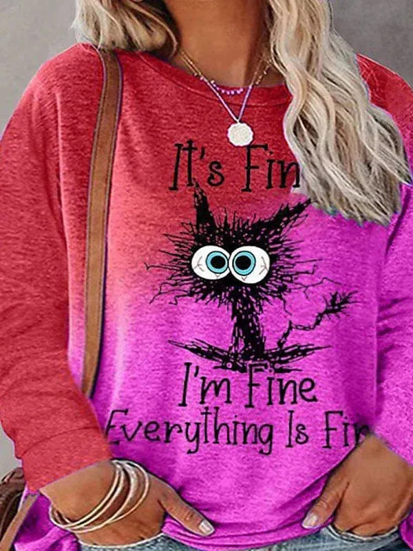 Women's Plus Size Cartoon Print Long Sleeve Tee