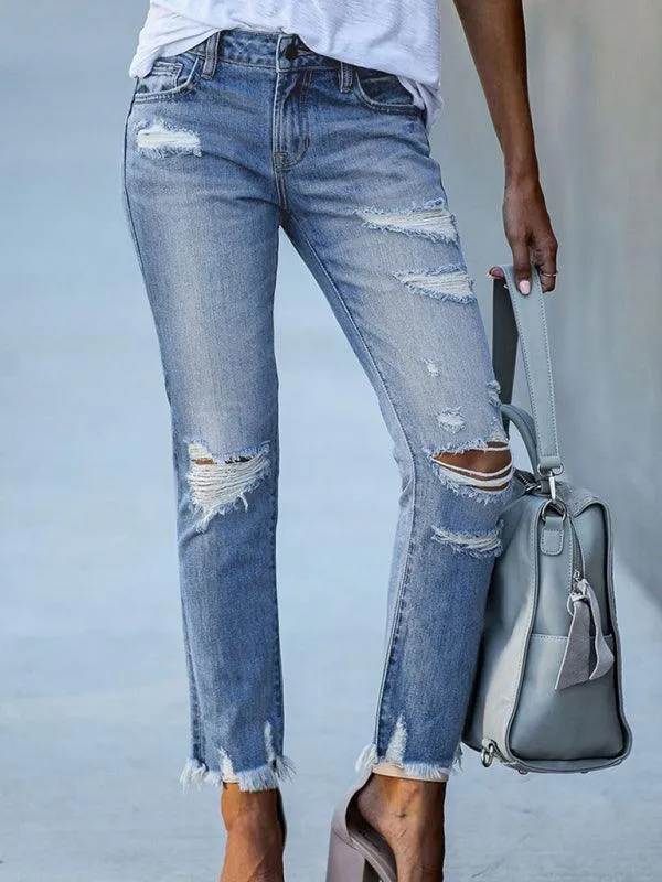 Women’s Ripped Straight Leg Jeans