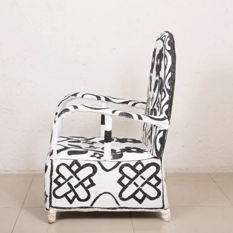 Yoruba Beaded Arm Chair Set of 2 | Black Flowers and Pattern