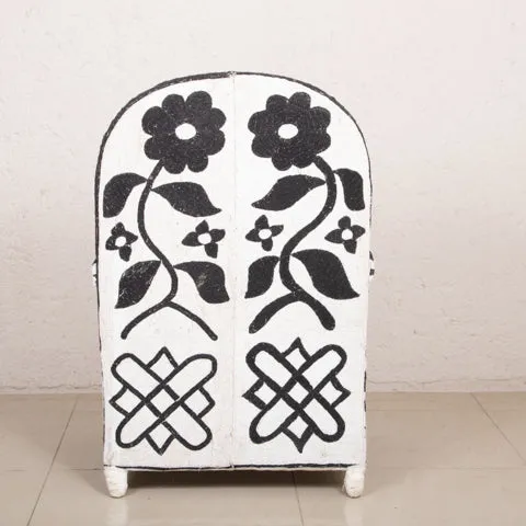 Yoruba Beaded Arm Chair Set of 2 | Black Flowers and Pattern