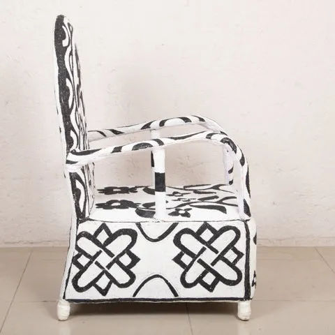 Yoruba Beaded Arm Chair Set of 2 | Black Flowers and Pattern