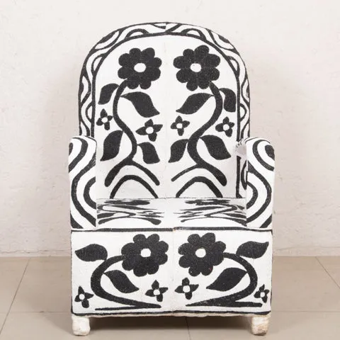 Yoruba Beaded Arm Chair Set of 2 | Black Flowers and Pattern