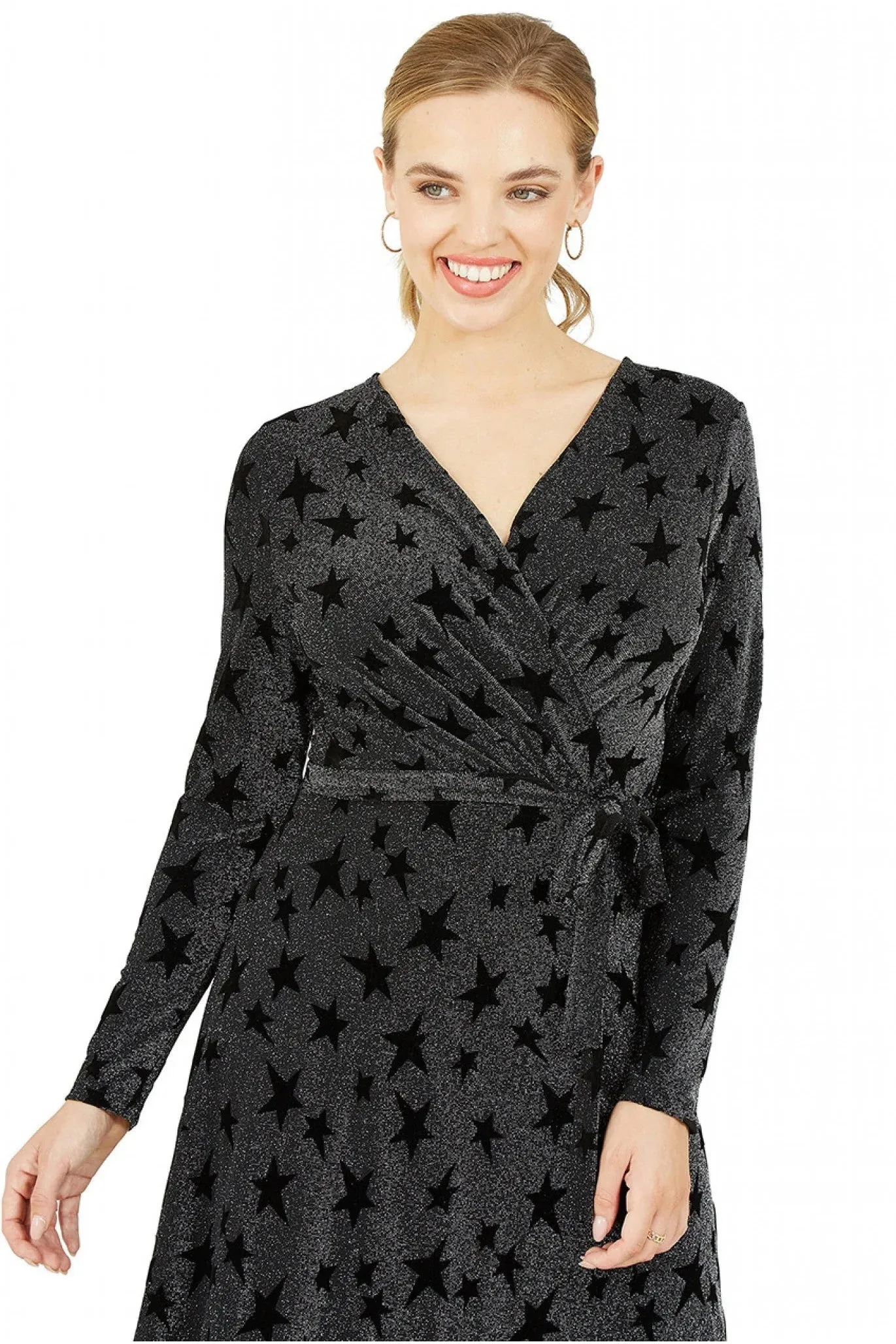 Yumi Black Glitter Star Wrap Dress