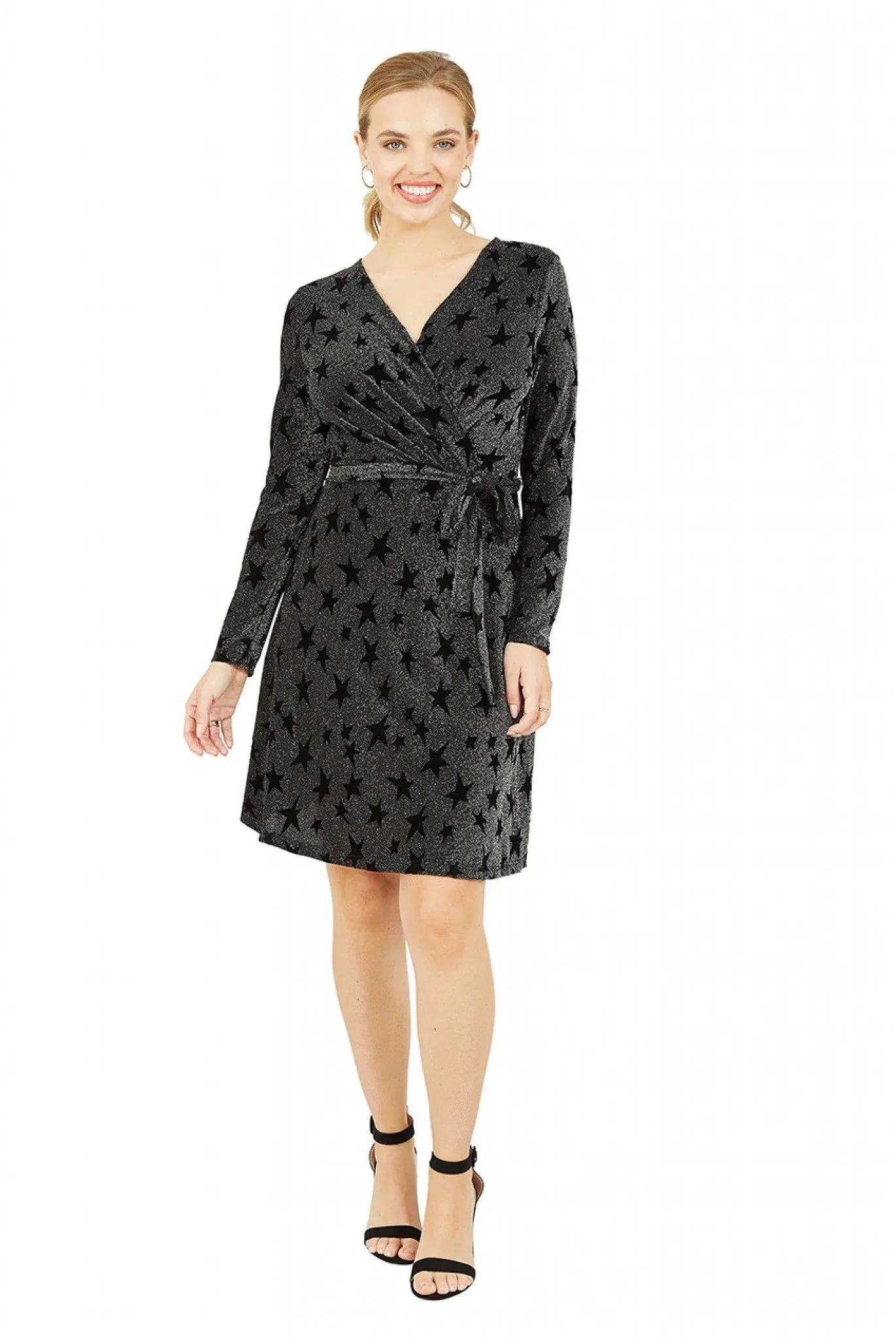 Yumi Black Glitter Star Wrap Dress